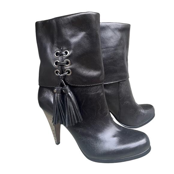 Coach Legra Black Soft Genuine Leather Fringe Tassel Heeled Midi Boots - Picture 3 of 10